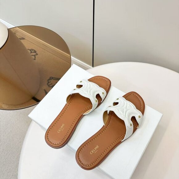Celine White Slide Sandals - Picture 1 of 6